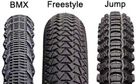 Different types of tires for a BMX bike